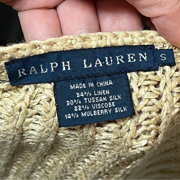 Ralph Lauren linen and silk sweater blue tag S natural tan - Picture 3 of 6